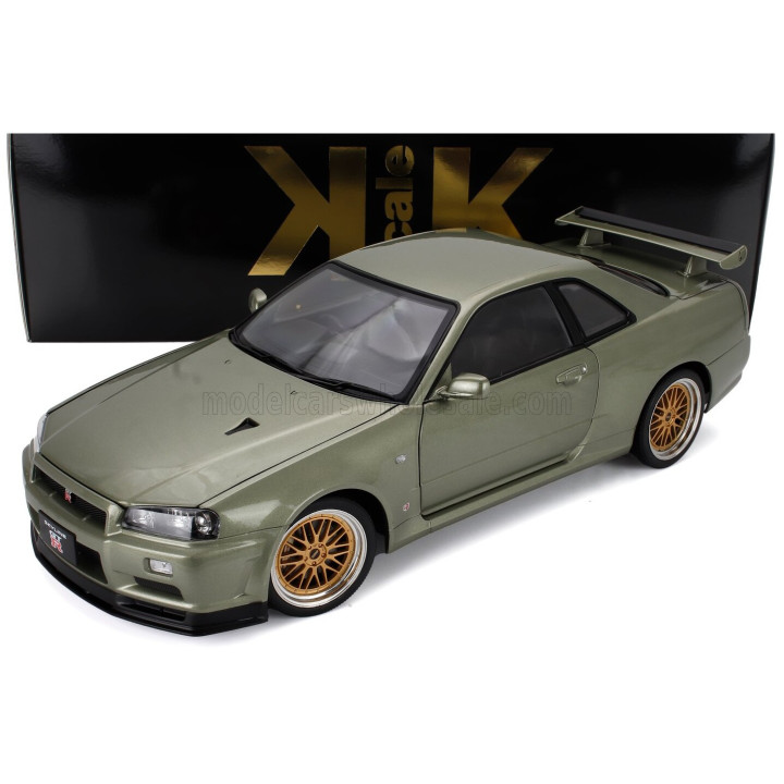 KK SCALE NISSAN SKYLINE GT-R (R34) V-SPEC NUR 2001 - CERCHI BBS - BBS RIMS - GREEN MET 1/12