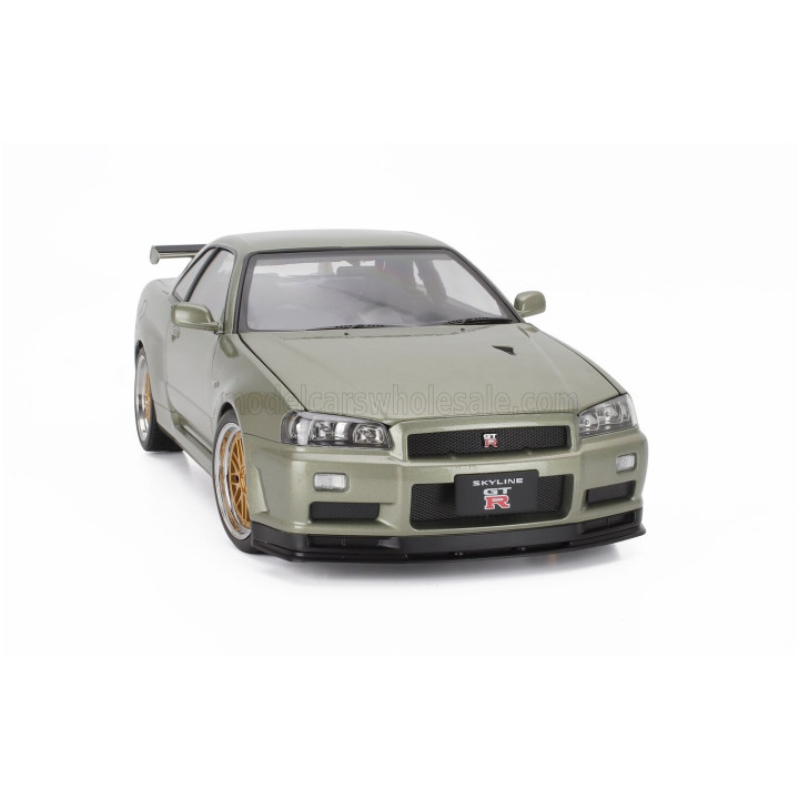 KK SCALE NISSAN SKYLINE GT-R (R34) V-SPEC NUR 2001 - CERCHI BBS - BBS RIMS - GREEN MET 1/12