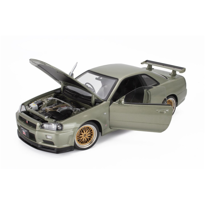 KK SCALE NISSAN SKYLINE GT-R (R34) V-SPEC NUR 2001 - CERCHI BBS - BBS RIMS - GREEN MET 1/12