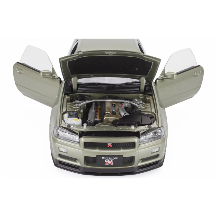 KK SCALE NISSAN SKYLINE GT-R (R34) V-SPEC NUR 2001 - CERCHI BBS - BBS RIMS - GREEN MET 1/12