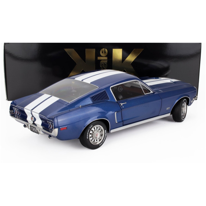 KK SCALE FORD USA MUSTANG GT FASTBACK COUPE 1968 - BLUE WHITE 1/12