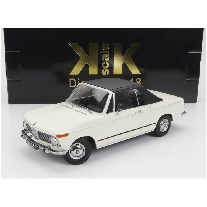 KK SCALE BMW 1600-2 CABRIOLET 1968 - WITH REMOVABLE SOFT-TOP - WHITE 1/18