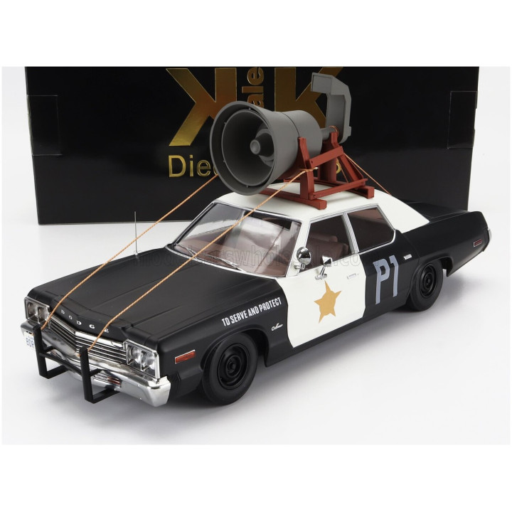 KK SCALE DODGE MONACO BLUESMOBILE 1974 - LOOK-A-LIKE - WITH THE HORN ON THE ROOF - BLACK WHITE 1/18