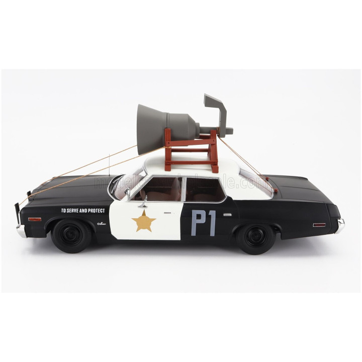 KK SCALE DODGE MONACO BLUESMOBILE 1974 - LOOK-A-LIKE - WITH THE HORN ON THE ROOF - BLACK WHITE 1/18
