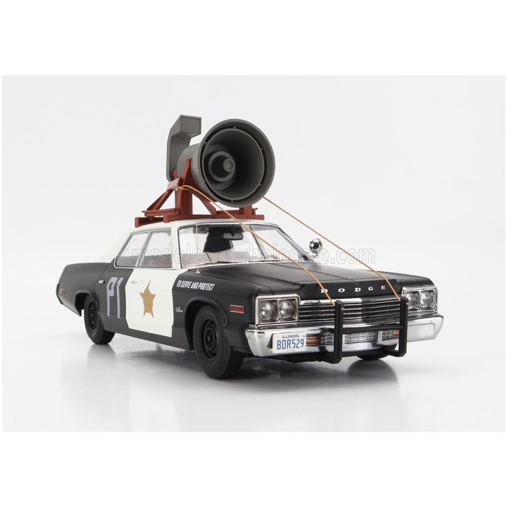 KK SCALE DODGE MONACO BLUESMOBILE 1974 - LOOK-A-LIKE - WITH THE HORN ON THE ROOF - BLACK WHITE 1/18
