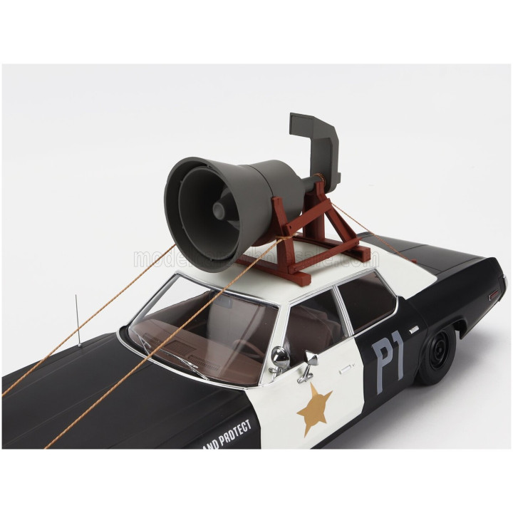 KK SCALE DODGE MONACO BLUESMOBILE 1974 - LOOK-A-LIKE - WITH THE HORN ON THE ROOF - BLACK WHITE 1/18