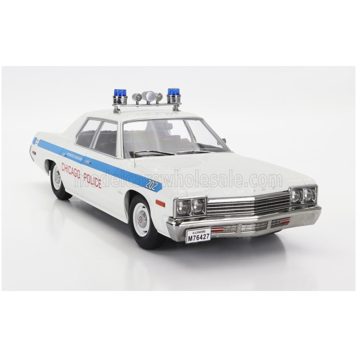 KK SCALE DODGE MONACO CHICAGO POLICE 1974 - WHITE LIGHT BLUE 1/18