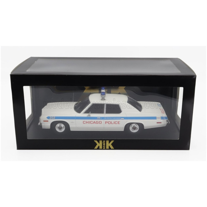 KK SCALE DODGE MONACO CHICAGO POLICE 1974 - WHITE LIGHT BLUE 1/18