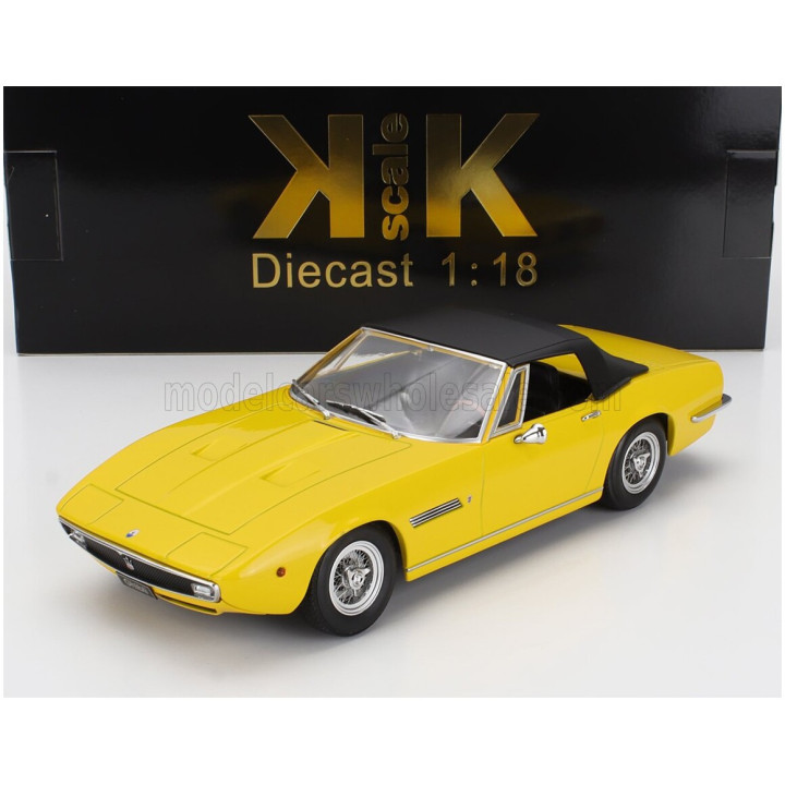 KK SCALE MASERATI GHIBLI SPIDER CABRIOLET OPEN 1970 - SPOKED RIMS - CERCHIO A RAGGIO - YELLOW 1/18