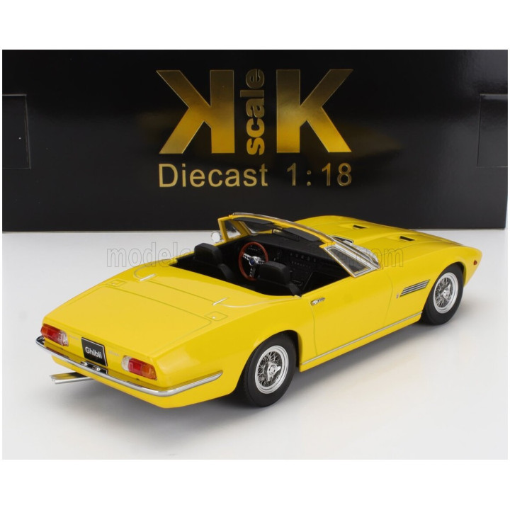 KK SCALE MASERATI GHIBLI SPIDER CABRIOLET OPEN 1970 - SPOKED RIMS - CERCHIO A RAGGIO - YELLOW 1/18