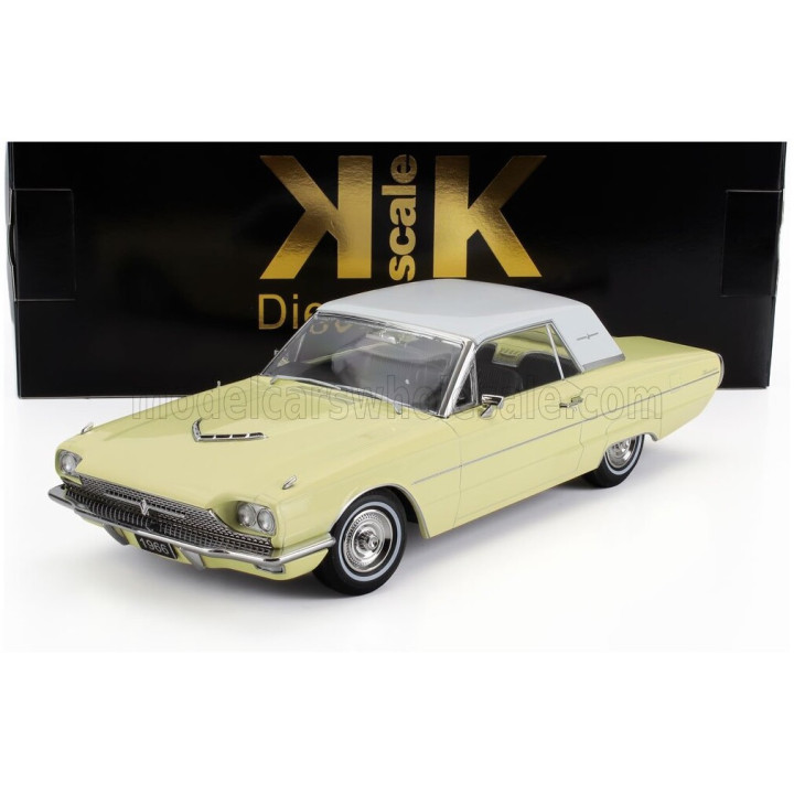 KK SCALE FORD USA THUNDERBIRD CABRIOLET HARD-TOP CLOSED 1966 - YELLOW WHITE 1/18
