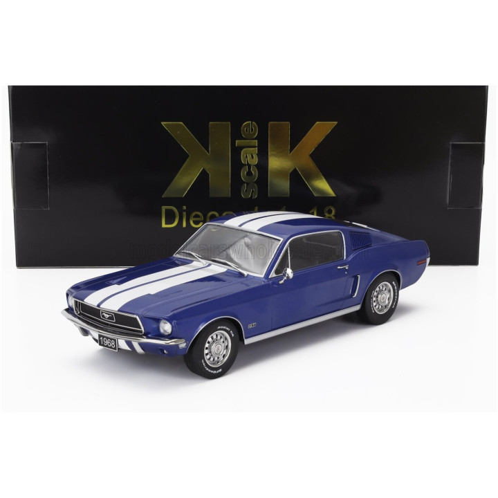 KK SCALE FORD USA MUSTANG GT FASTBACK COUPE 1968 - BLUE WHITE 1/18