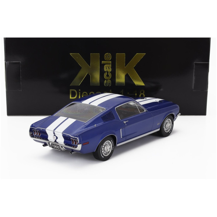 KK SCALE FORD USA MUSTANG GT FASTBACK COUPE 1968 - BLUE WHITE 1/18