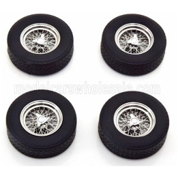 KK SCALE ACCESSORIES SET 4X COMPLETE WHEELS - SET 4X CERCHI A RAGGI - BLACK CHROME 1/18