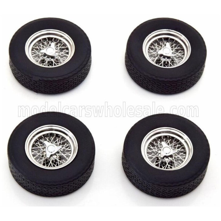 KK SCALE ACCESSORIES SET 4X COMPLETE WHEELS - SET 4X CERCHI A RAGGI - BLACK CHROME 1/18