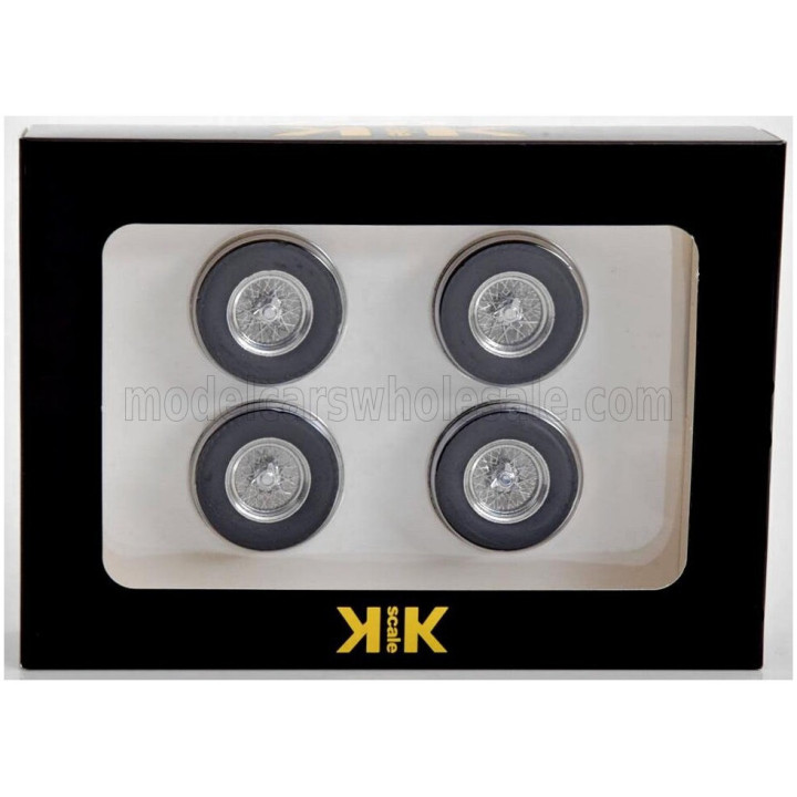KK SCALE ACCESSORIES SET 4X COMPLETE WHEELS - SET 4X CERCHI A RAGGI - BLACK CHROME 1/18