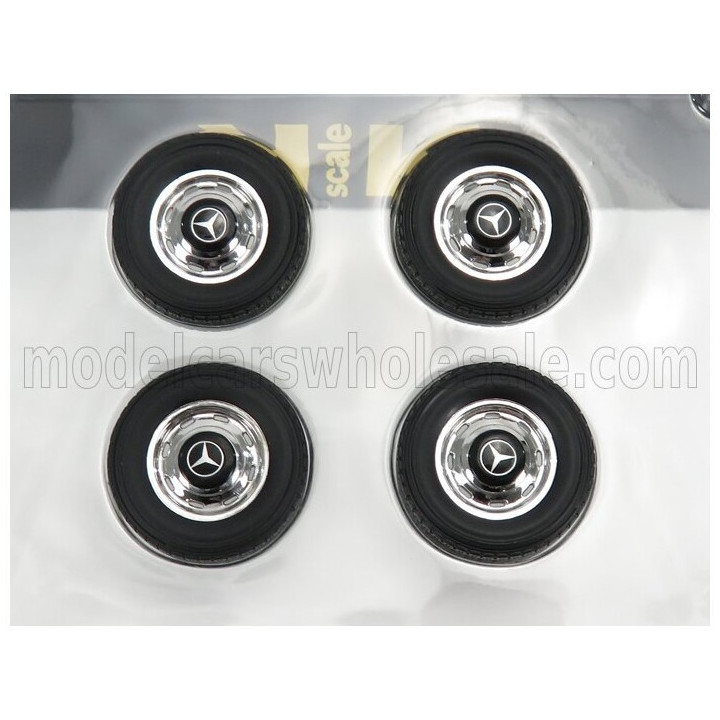 KK SCALE ACCESSORIES MERCEDES BENZ 600 - SET 4X COMPLETE WHEELS - SET 4X CERCHI A RAGGI - BLACK CHROMED 1/18