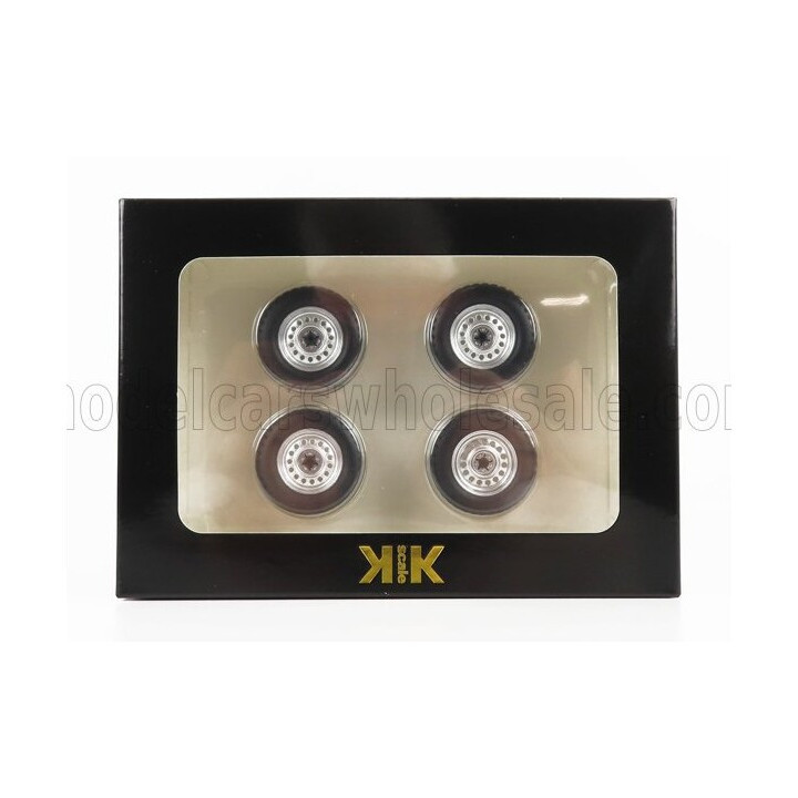 KK SCALE ACCESSORIES SET 4X WHEELS AND RIMS FOR T3 MINIBUS SYNCRO 1987 - SILVER 1/18