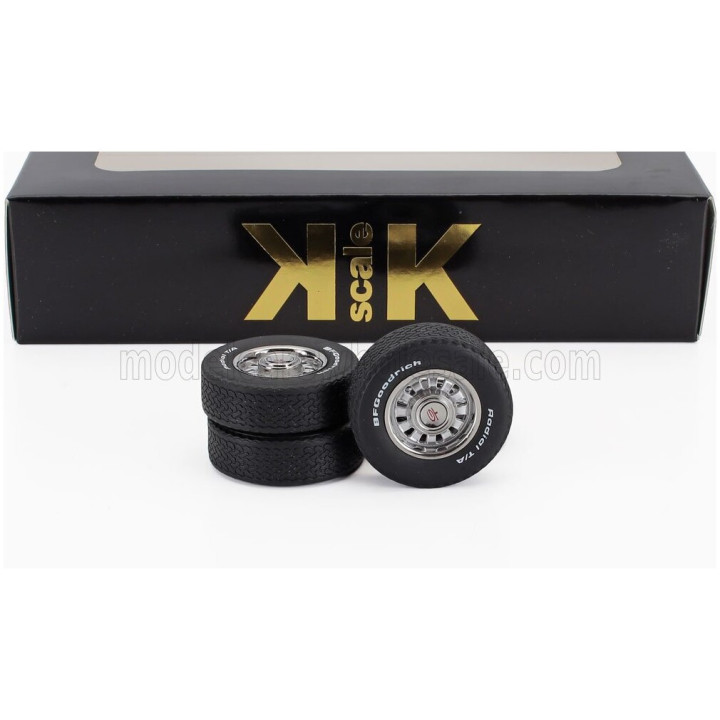 KK SCALE ACCESSORIES SET 4X WHEELS AND RIMS FOR FORD MUSTANG 1968 - BLACK CHROME 1/18