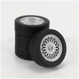 KK SCALE ACCESSORIES 4X WHEELS AND RIMS SET 17' FOR BMW 3-SERIES ALPINA (E30) 1988 - BLACK SILVER 1/18