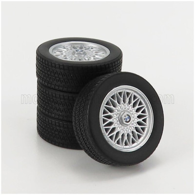 KK SCALE ACCESSORIES 4X WHEELS AND RIMS SET 17' FOR BMW 3-SERIES ALPINA (E30) 1988 - BLACK SILVER 1/18