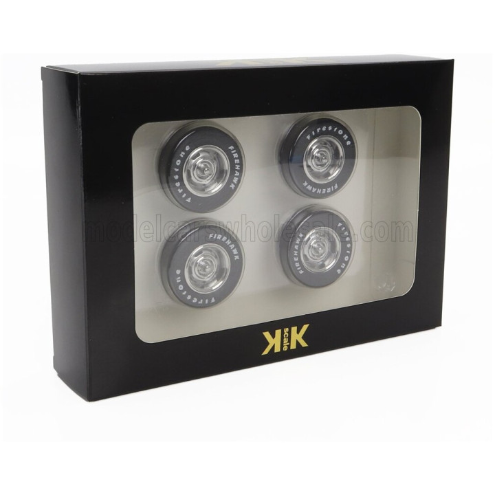KK SCALE ACCESSORIES SET 4X WHEELS AND RIMS FOR CORVETTE C3 1972 - BLACK SILVER 1/18