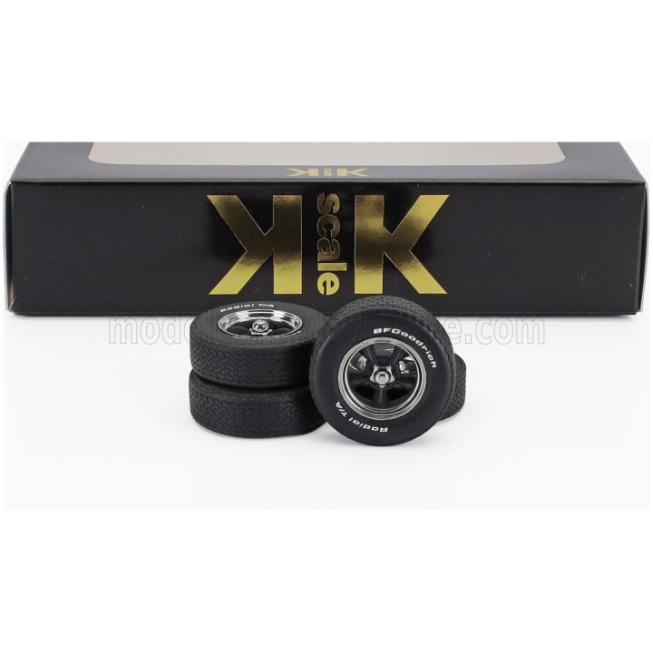 KK SCALE ACCESSORIES SET 4X WHEELS AND RIMS FOR FORD MUSTANG BILLIT 1968 - BLACK CHROME 1/18