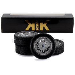 KK SCALE ACCESSORIES SET 4X WHEELS AND RIMS FOR BMW 6-SERIES M635 CSI (E24) COUPE 1987 - BLACK CHROME 1/12