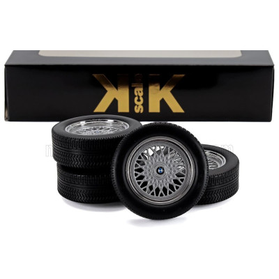 KK SCALE ACCESSORIES SET 4X WHEELS AND RIMS FOR BMW 6-SERIES M635 CSI (E24) COUPE 1987 - BLACK CHROME 1/12