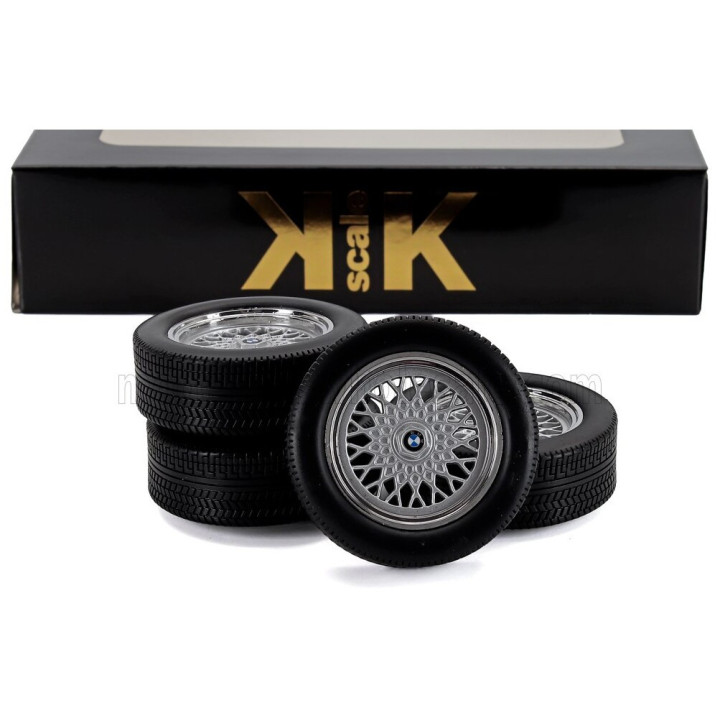 KK SCALE ACCESSORIES SET 4X WHEELS AND RIMS FOR BMW 6-SERIES M635 CSI (E24) COUPE 1987 - BLACK CHROME 1/12