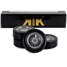 KK SCALE ACCESSORIES SET 4X WHEELS AND RIMS ALPINA FOR BMW 6-SERIES M635 CSI (E24) COUPE 1987 - BLACK CHROME 1/12