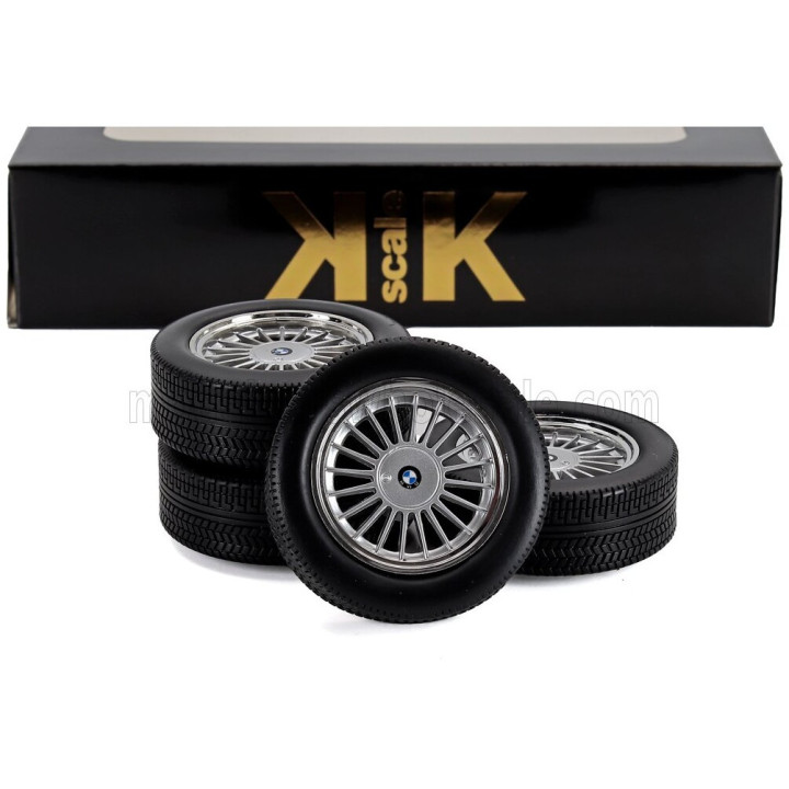 KK SCALE ACCESSORIES SET 4X WHEELS AND RIMS ALPINA FOR BMW 6-SERIES M635 CSI (E24) COUPE 1987 - BLACK CHROME 1/12