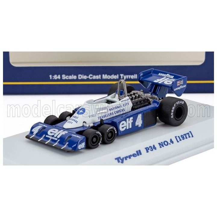 KYOSHO TYRRELL F1 P34 ELF 6 WHEELER N 4 SEASON 1977 PATRICK DEPAILLER - BLUE WHITE 1/64