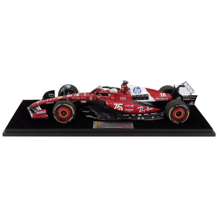 LOOKSMART FERRARI F1 SF-25 TEAM SCUDERIA FERRARI HP N 16 2nd MONACO GP 75th SHELL LIVERY 2025 CHARLES LECLERC - CON VETRINA