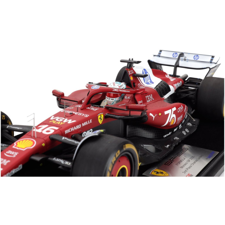 LOOKSMART FERRARI F1 SF-25 TEAM SCUDERIA FERRARI HP N 16 2nd MONACO GP 75th SHELL LIVERY 2025 CHARLES LECLERC - CON VETRINA
