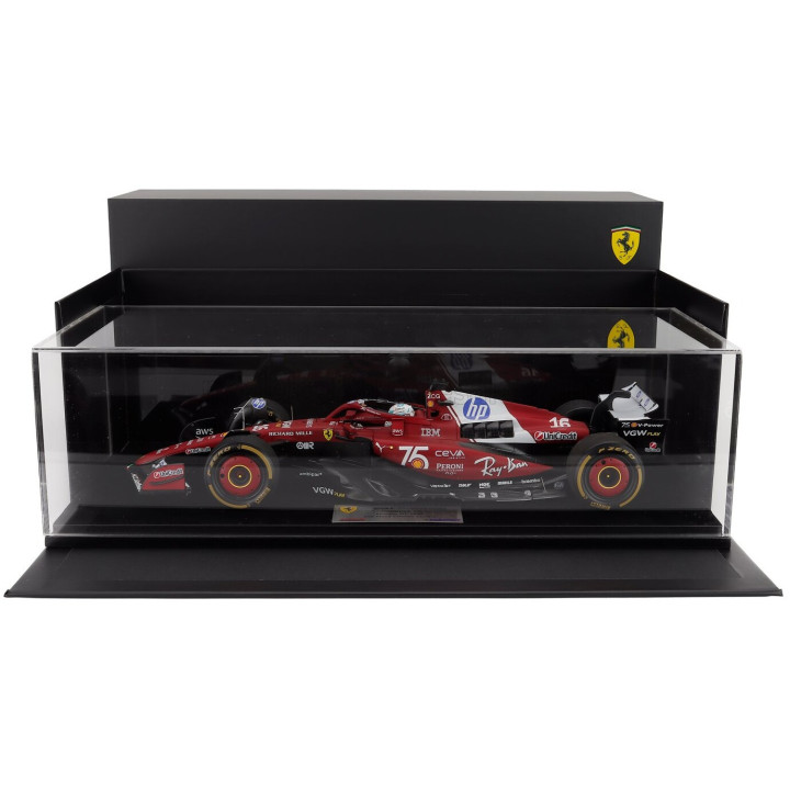LOOKSMART FERRARI F1 SF-25 TEAM SCUDERIA FERRARI HP N 16 2nd MONACO GP 75th SHELL LIVERY 2025 CHARLES LECLERC - CON VETRINA