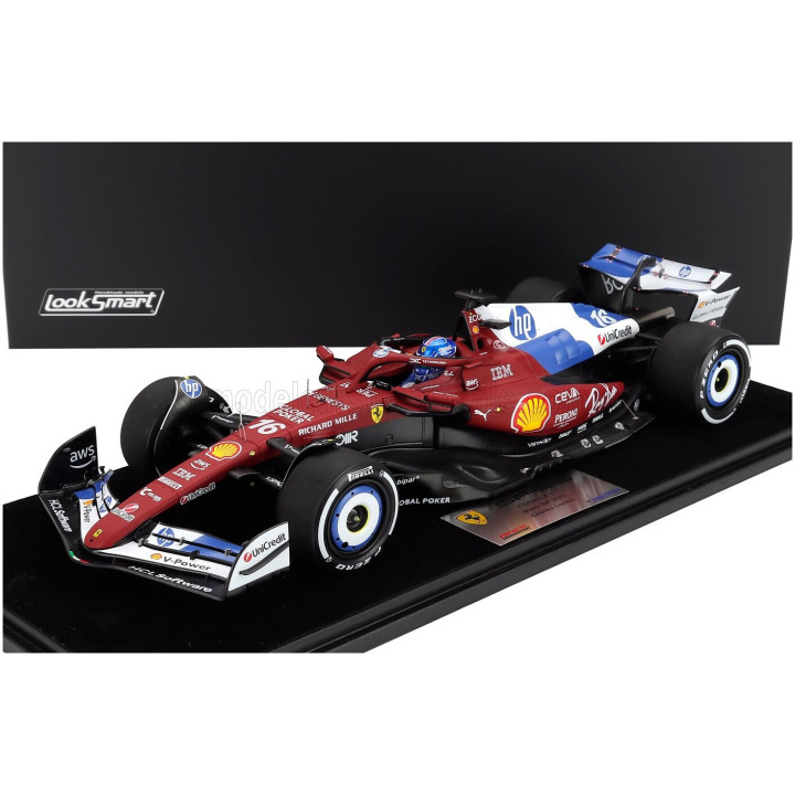LOOKSMART FERRARI F1 SF-25 TEAM SCUDERIA FERRARI HP N 16 MIAMI GP 2025 CHARLES LECLERC - CON VETRINA - WITH SHOWCASE - RED BLUE