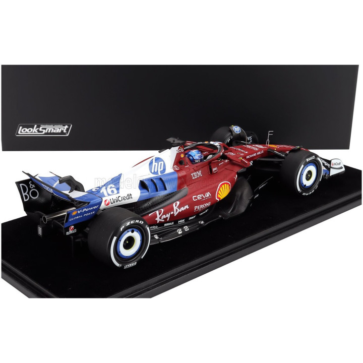 LOOKSMART FERRARI F1 SF-25 TEAM SCUDERIA FERRARI HP N 16 MIAMI GP 2025 CHARLES LECLERC - CON VETRINA - WITH SHOWCASE - RED BLUE