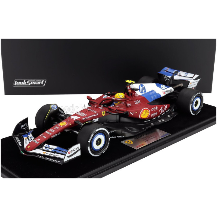 LOOKSMART FERRARI F1 SF-25 TEAM SCUDERIA FERRARI HP N 44 MIAMI GP 2025 LEWIS HAMILTON - CON VETRINA - WITH SHOWCASE - RED BLUE