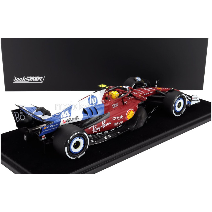 LOOKSMART FERRARI F1 SF-25 TEAM SCUDERIA FERRARI HP N 44 MIAMI GP 2025 LEWIS HAMILTON - CON VETRINA - WITH SHOWCASE - RED BLUE