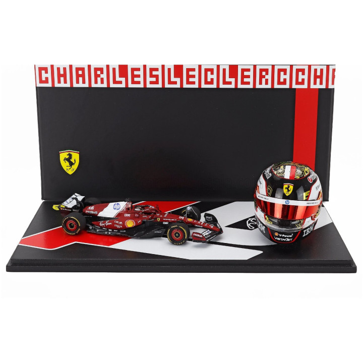 LOOKSMART FERRARI SET FERRARI F1 SF-25 TEAM FERRARI HP SF25 + 1/5 SCALE CASCO HELMET N 16 4th ABU DHABI GP 2025 CHARLES LECLERC