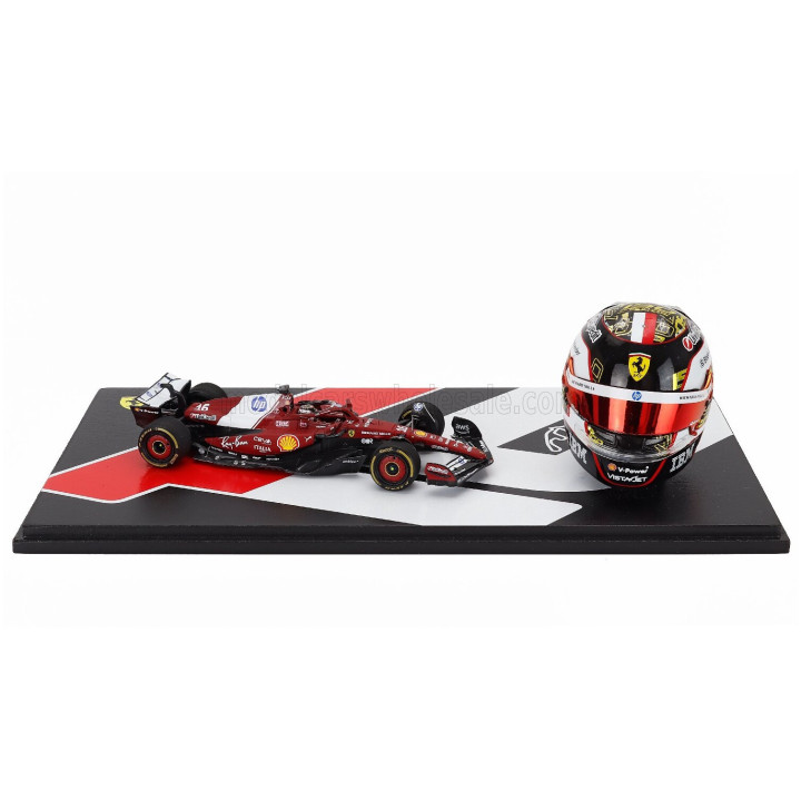 LOOKSMART FERRARI SET FERRARI F1 SF-25 TEAM FERRARI HP SF25 + 1/5 SCALE CASCO HELMET N 16 4th ABU DHABI GP 2025 CHARLES LECLERC