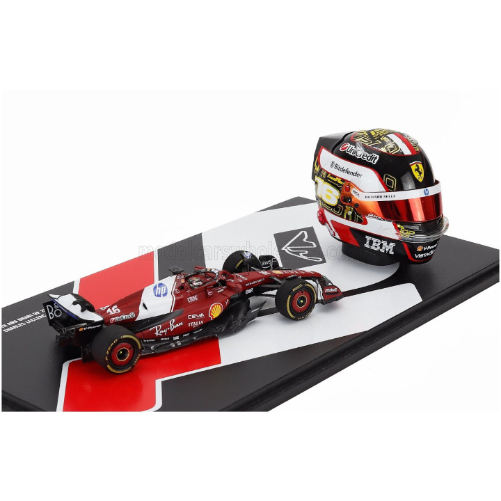 LOOKSMART FERRARI SET FERRARI F1 SF-25 TEAM FERRARI HP SF25 + 1/5 SCALE CASCO HELMET N 16 4th ABU DHABI GP 2025 CHARLES LECLERC