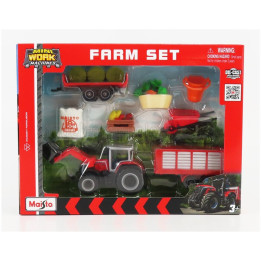 MAISTO MASSEY FERGUSON FARM SET 8S.285 TRACTOR WITH ACCESSORIES 2018 - RED GREY 1/64