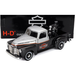 MAISTO CHEVROLET 3100 PICK-UP 1950 + MOTORCYCLE HARLEY DAVIDSON FL PANHEAD 1948 - BLACK SILVER 1/24