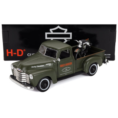 MAISTO CHEVROLET 3100 PICK-UP 1950 + MOTORCYCLE HARLEY DAVIDSON EL KNUCKLEHEAD 1936 - GREEN 1/24