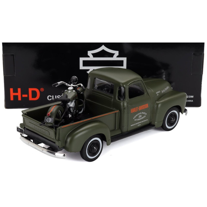 MAISTO CHEVROLET 3100 PICK-UP 1950 + MOTORCYCLE HARLEY DAVIDSON EL KNUCKLEHEAD 1936 - GREEN 1/24