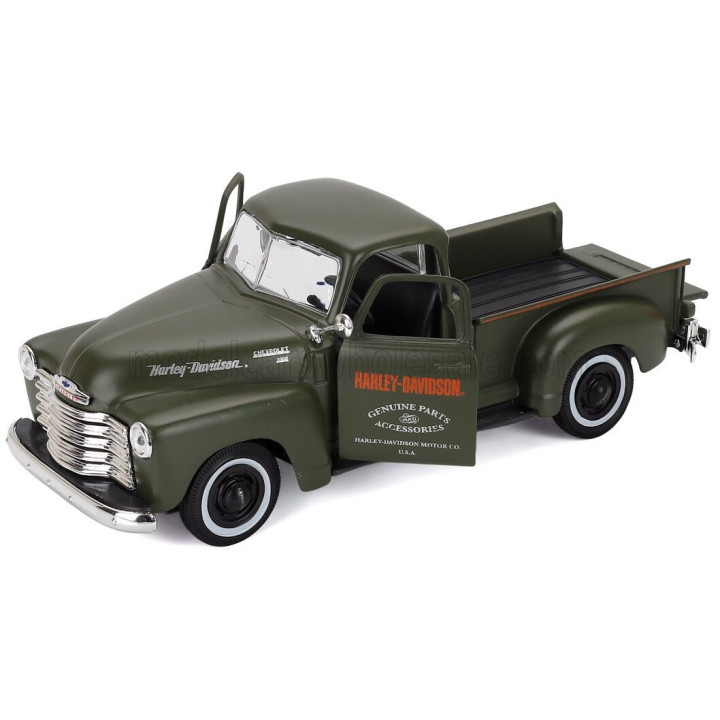 MAISTO CHEVROLET 3100 PICK-UP 1950 + MOTORCYCLE HARLEY DAVIDSON EL KNUCKLEHEAD 1936 - GREEN 1/24