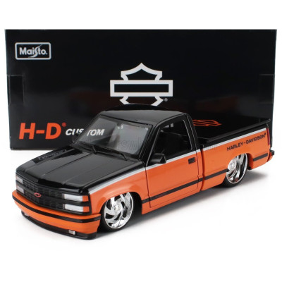 MAISTO CHEVROLET 454 SS PICK-UP HARLEY DAVIDSON 1993 - ORANGE BLACK 1/24