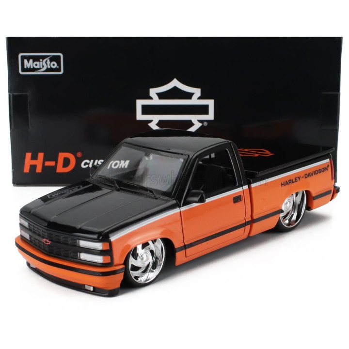 MAISTO CHEVROLET 454 SS PICK-UP HARLEY DAVIDSON 1993 - ORANGE BLACK 1/24